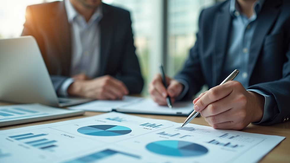 Eye-level view of a financial planner explaining charts to a client