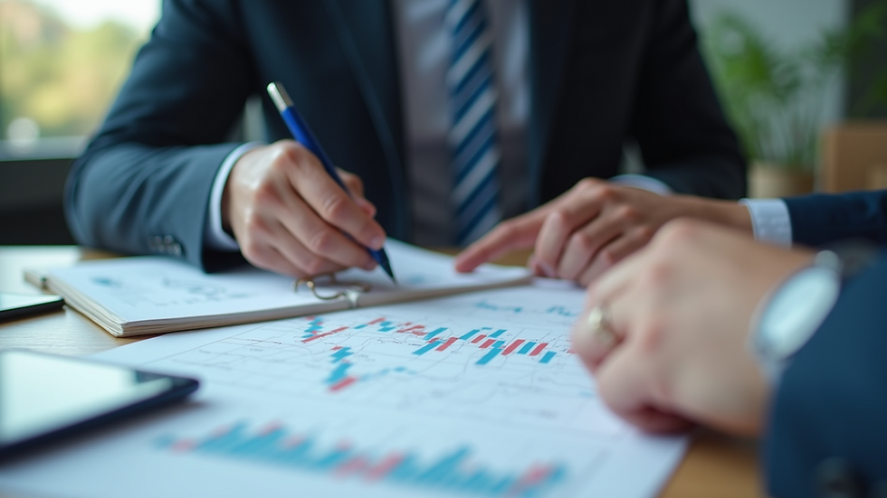 Eye-level view of a financial advisor explaining charts to a client