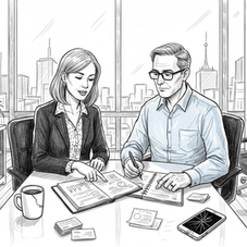 Expat meeting financial adviser in city office