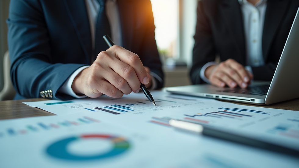Eye-level view of a financial advisor explaining investment charts to a client