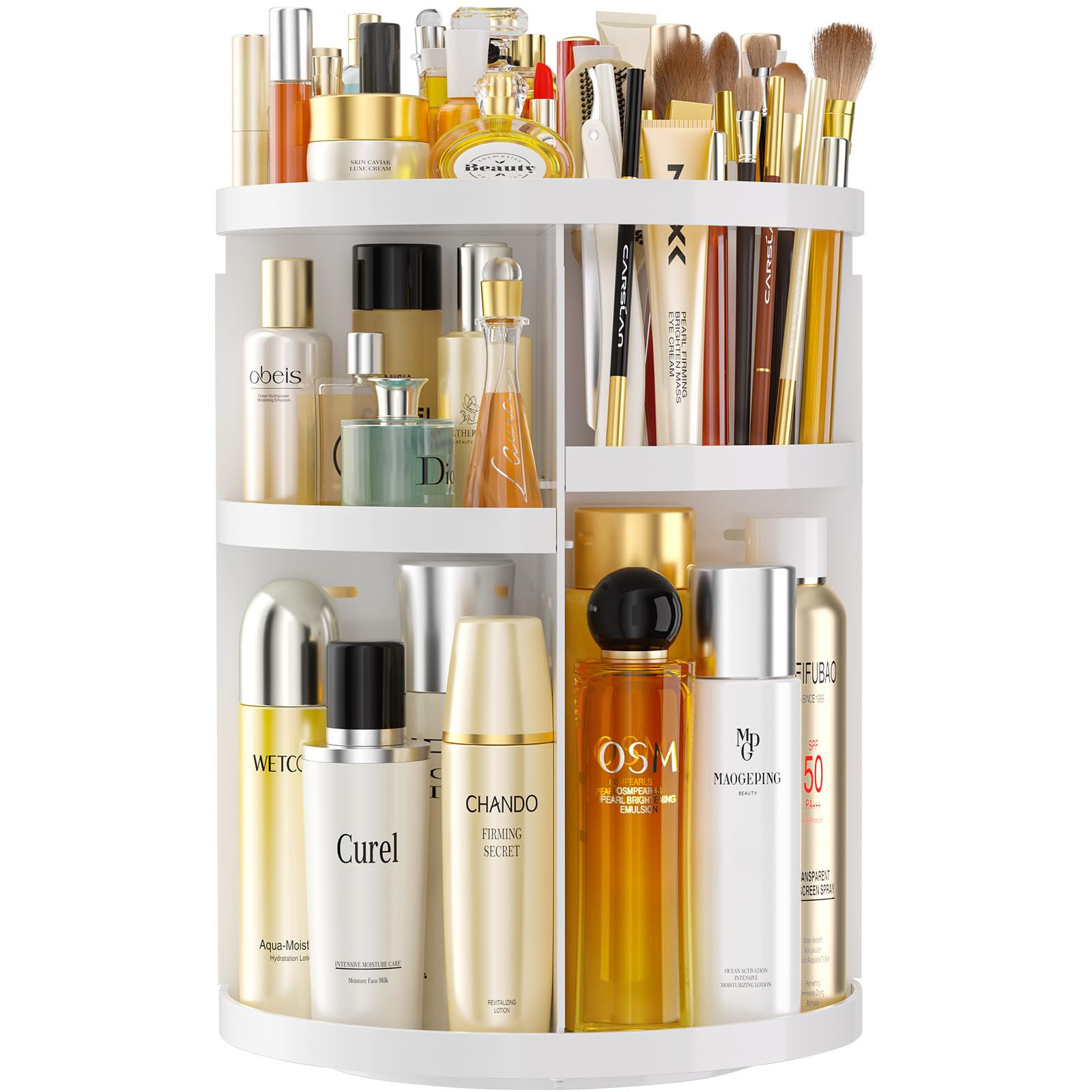HEMTROY 360° Rotating Makeup Carousel with Brush Holder