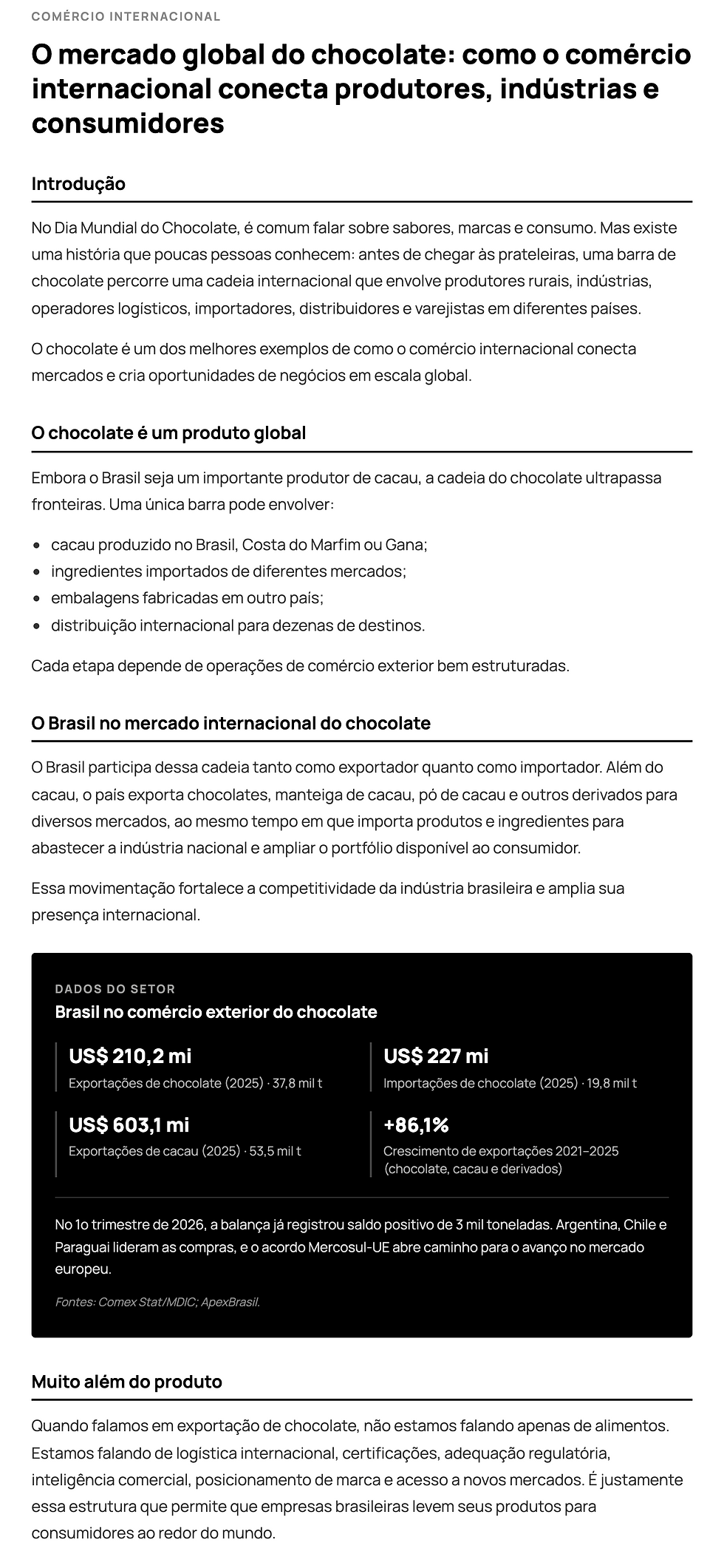 O mercado global do chocolate: como o comércio internacional conecta produtores, indústrias e consumidores