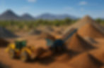 Front loader moving decomposed granite at Arizona quarry with rock stockpiles in Queen Creek, Arizona.