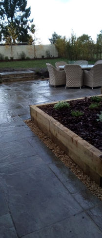 wet garden with flowers
