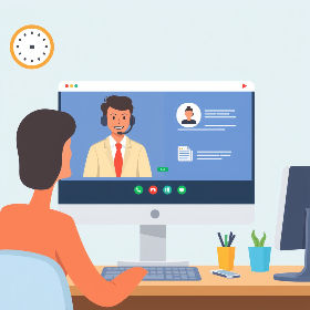 career support on video call on computer and someone answering at a desk talking to the screen.jpg