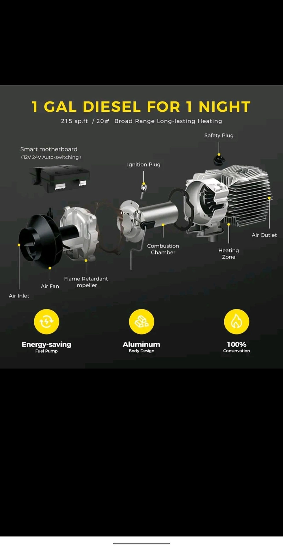 Miniatura: Sunster riscaldatore di aria calda da 8kw 12v/24v tutto in uno 