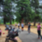 Moms demonstrating a healthy lifestyle to their kids in strollers.