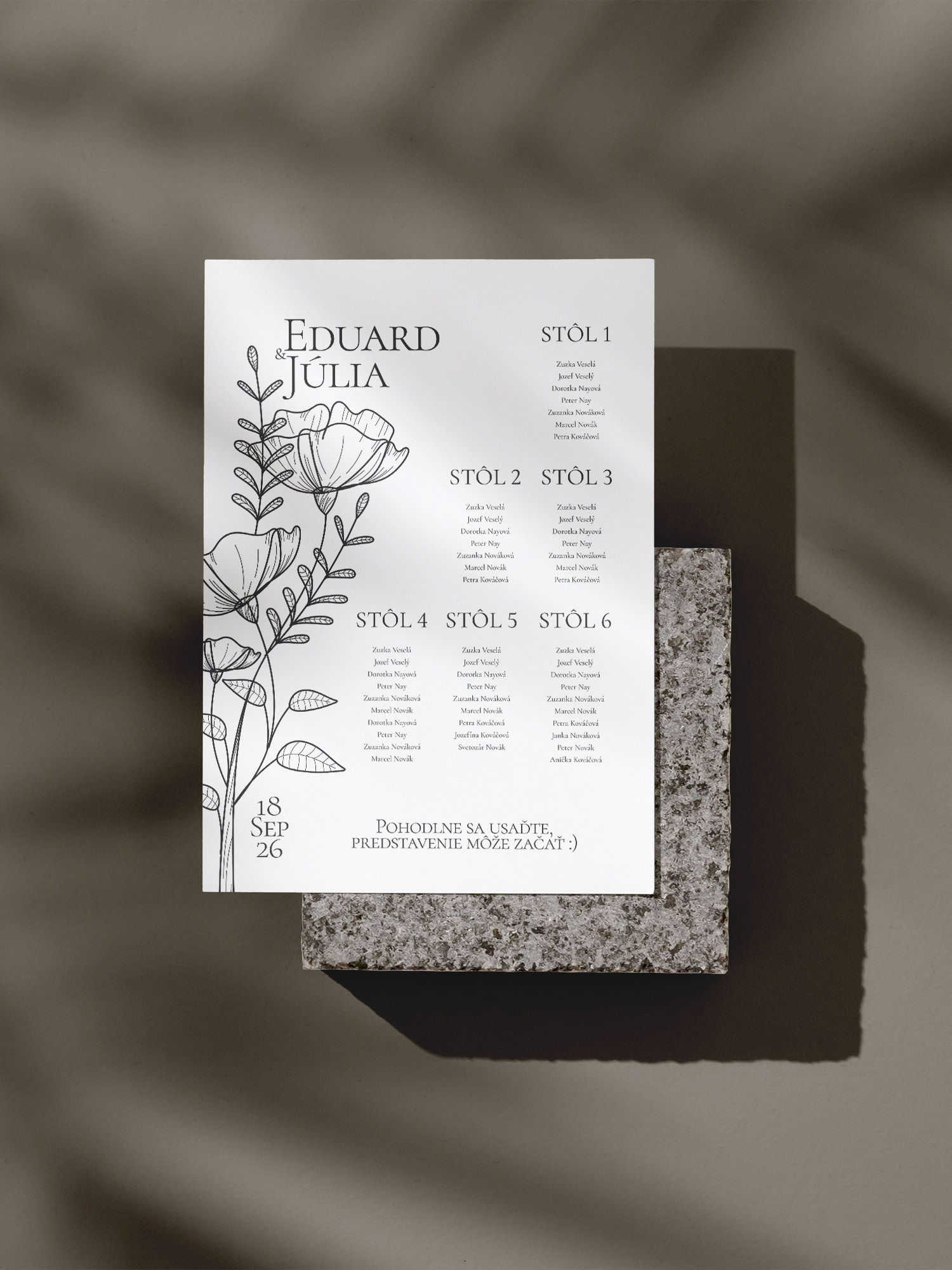 Svadobný zasadací poriadok Júlia