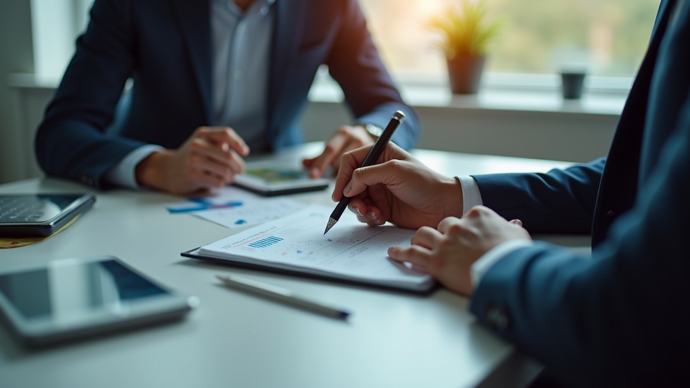 Eye-level view of a business consultant discussing AI strategies with a client