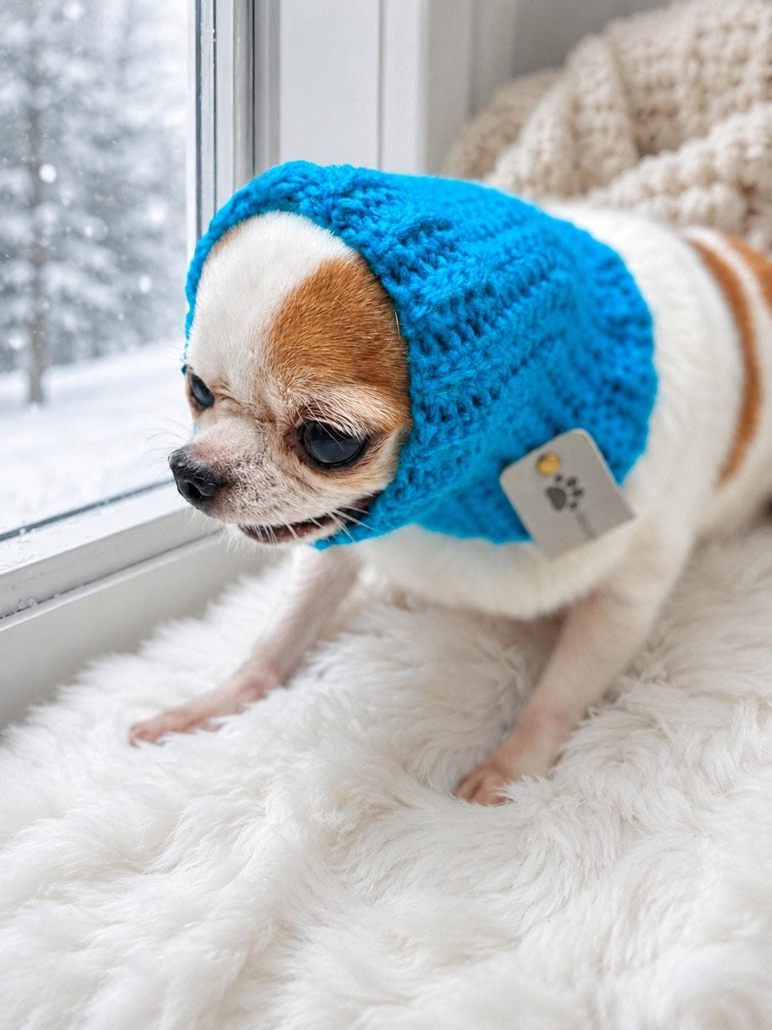 XXS Dog Snood Ready to Ship, Crochet Tiny Dog Bonnet, Winter Dog Neck Warmer