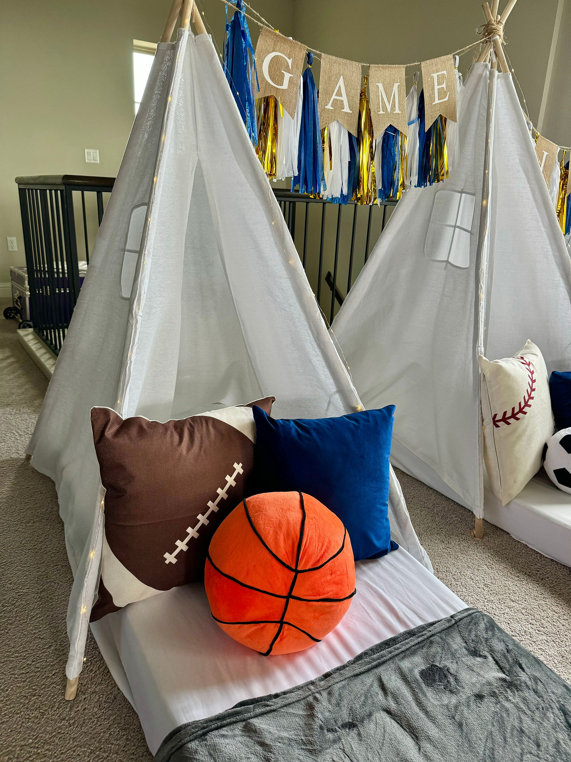 Sports themed sleepover tents.