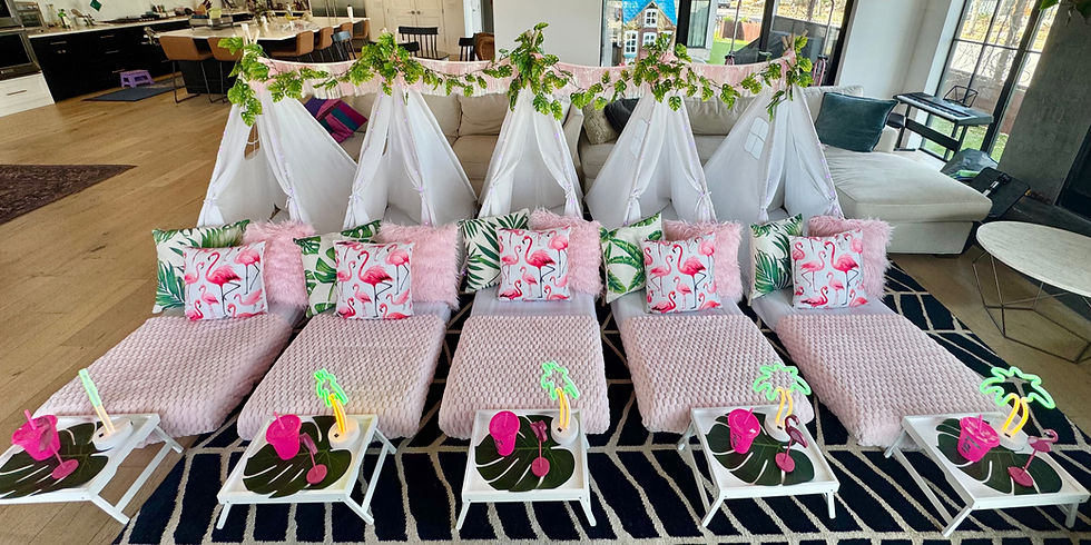 Beverly Hills Dream luxury sleepover party with pink tents and tropical décor in Austin