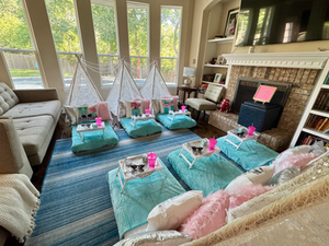 Luxury Tiffany's sleepover party rental setup in the Austin area