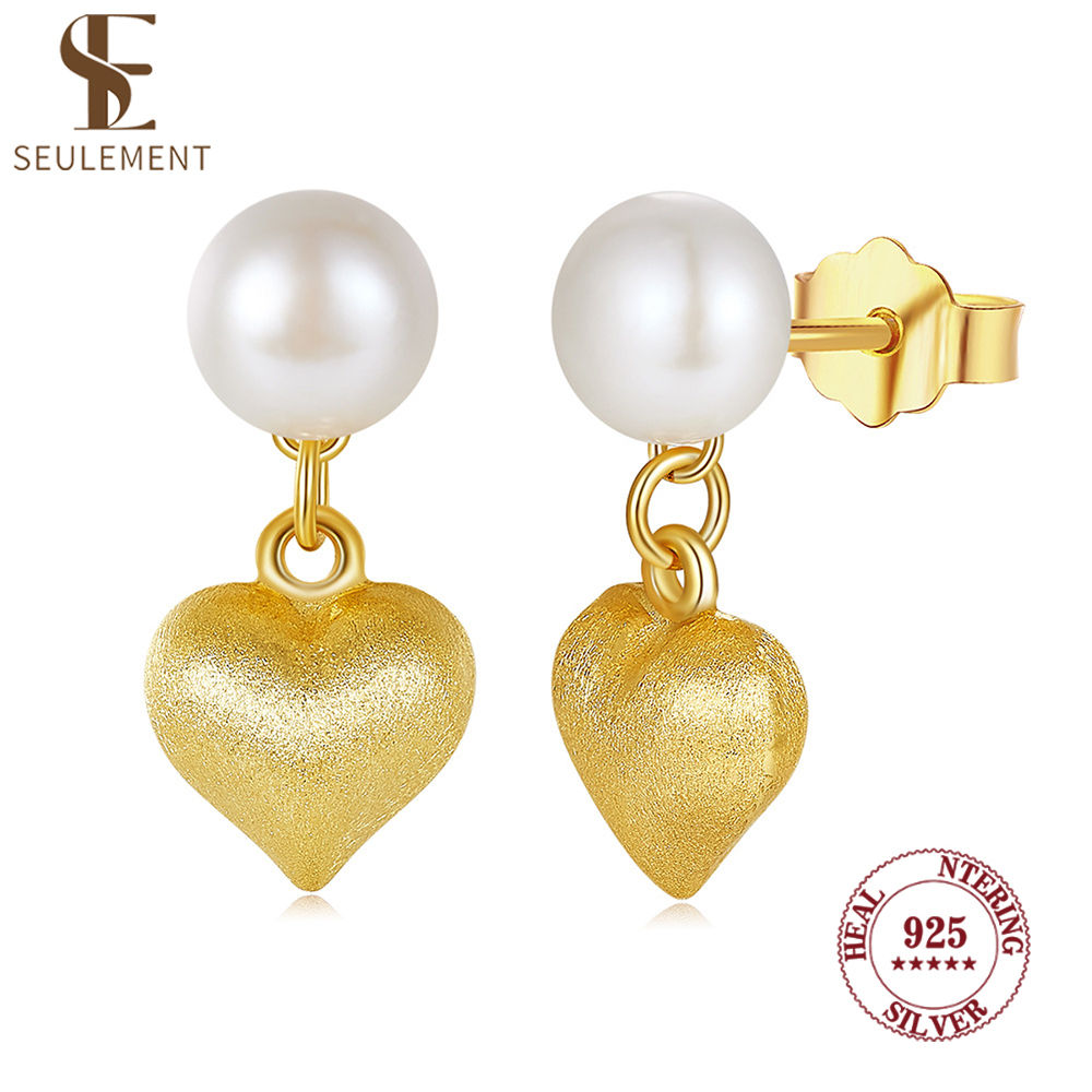Seulement Retro Heart & Pearl Earrings — Genuine 925 Sterling Silver & Freshwate
