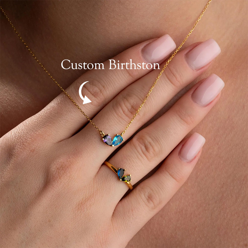 Custom Heart Birthstones Jewelry Set For Women Mather Personalized Two Birthston