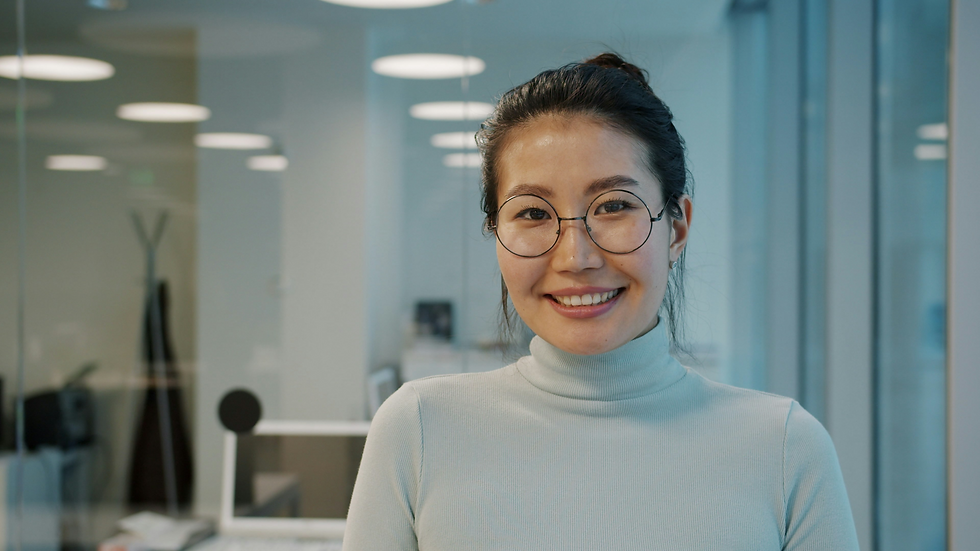 Happy Asian woman who received corporate training.