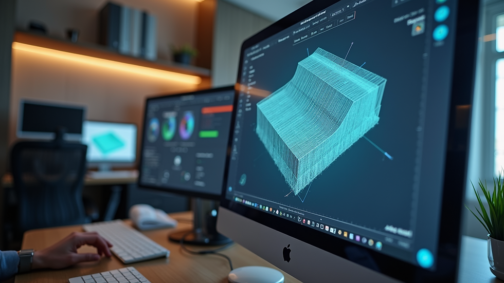 Eye-level view of a computer screen showing parametric design software with a customizable 3D model