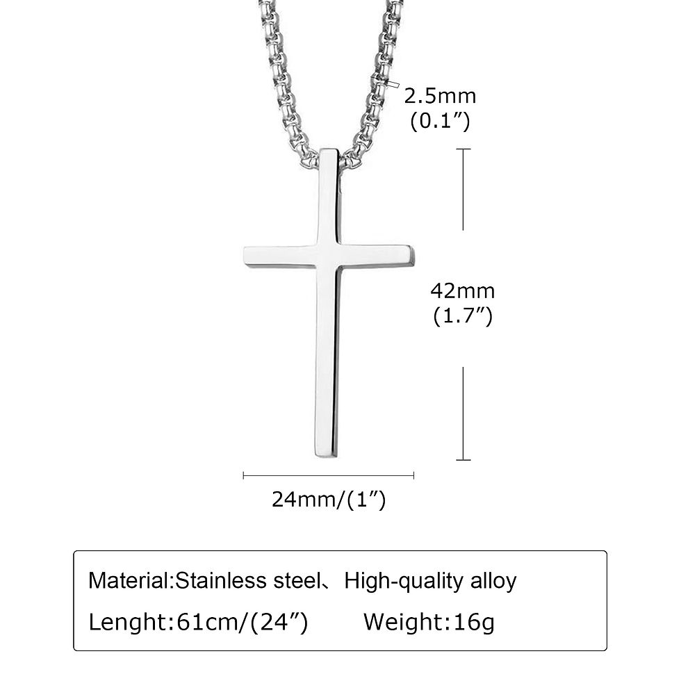 Thumbnail: Vnox Cross Necklace for Men Women, Silver Color Plain Cross Pendant Collar with 