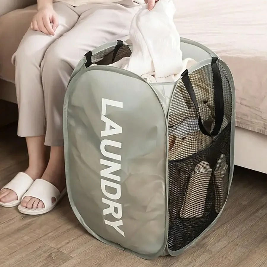 Thumbnail: Mesh Pop-up Laundry Basket, Laundry Basket, Foldable Dirty Clothes Storage Baske