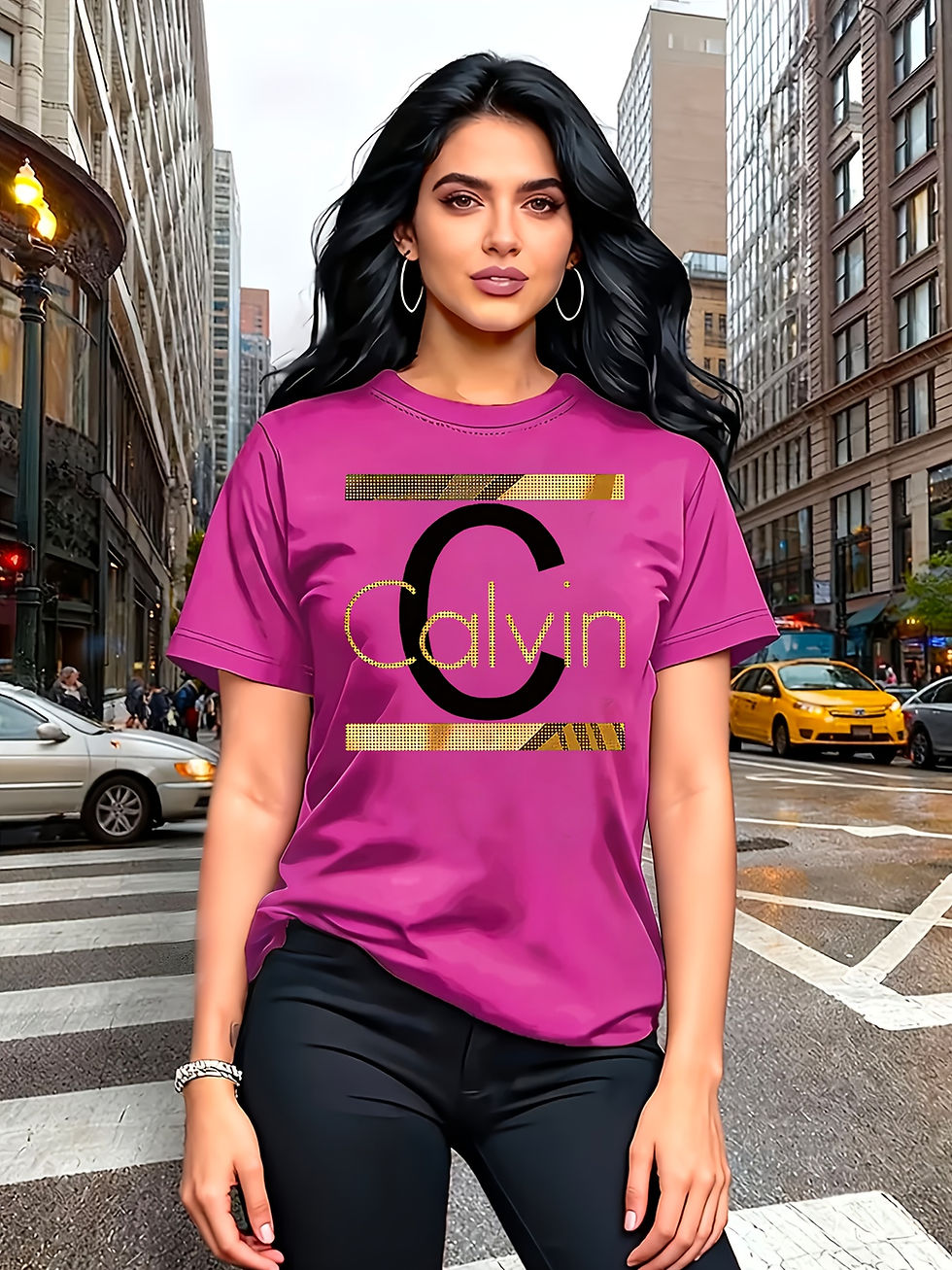 Thumbnail: Calvin Letter Print Women's Tee - Gold Graphic Green Casual Top