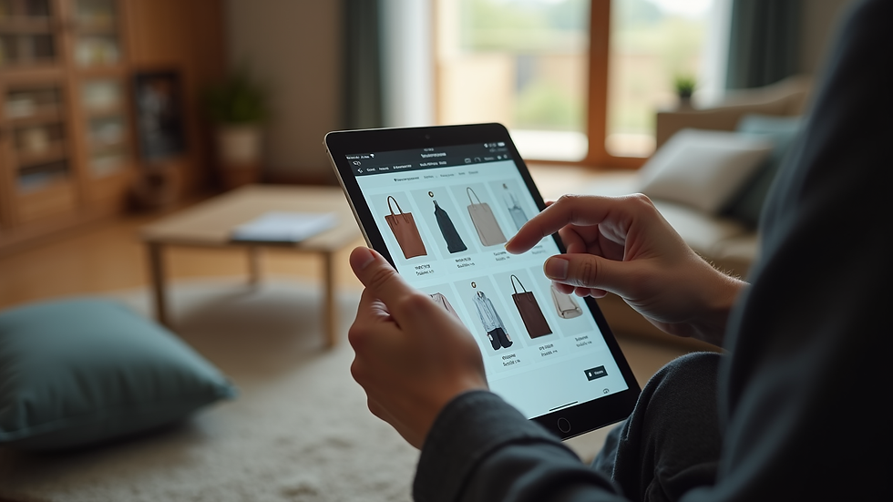 High angle view of a person using a tablet to shop online at home