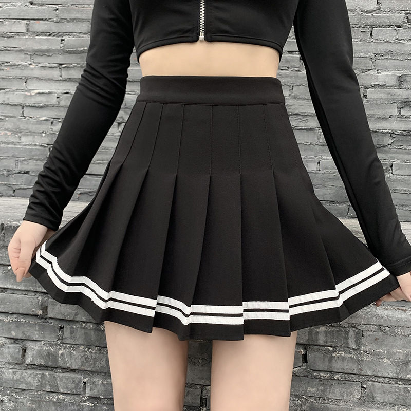 Thumbnail: Vintage Korean Style Patchwork Skirt Harajuku JK Black Pleated Skirts Gothic Str