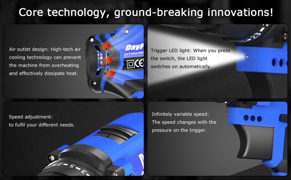 Thumbnail: Cordless Drill Kit Electric Screwdriver Kit, 45Nm Cordless Combination Drill, LE