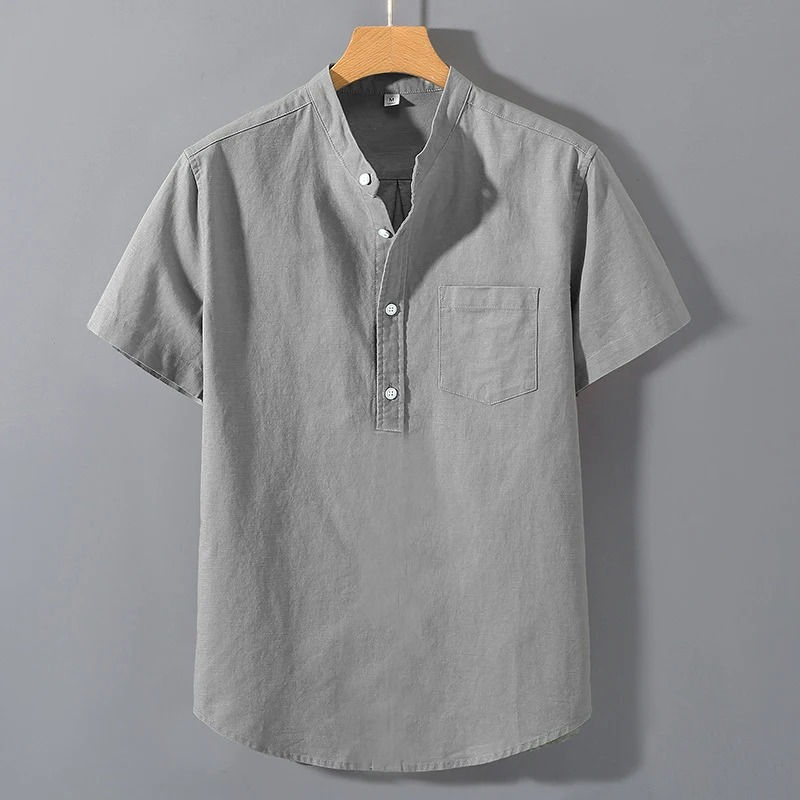 Thumbnail: New Mens Short Sleeve T Shirts Solid Color Stand Up Collar Shirt Summer Trendy B