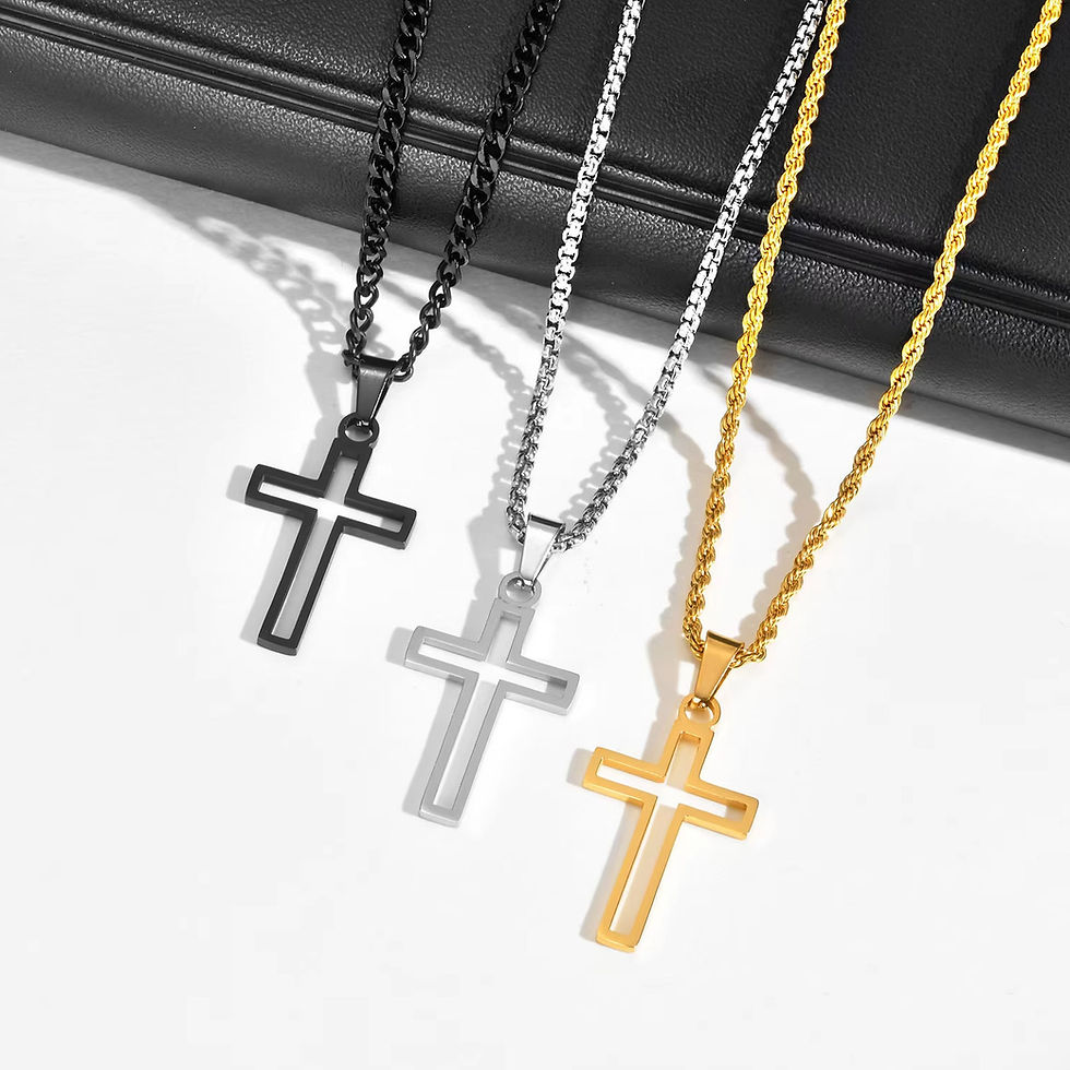 Thumbnail: Casual Hollow Cross Necklaces for Men Boys,Waterproof Stainless Steel Cross Pend