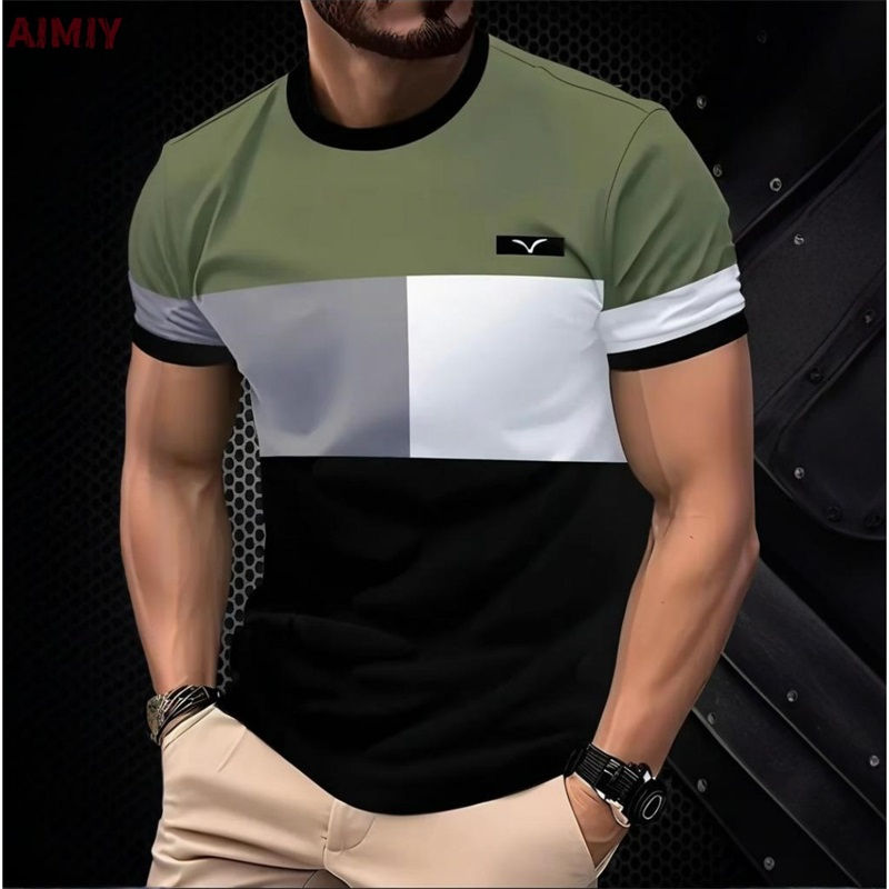 Thumbnail: Men's Striped Printed T-shirt Summer Outdoor Casual Round Neck Short Sleeve Tshi
