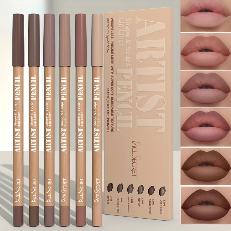 Thumbnail: 6pcs Velvet Matte Lip Liner Pencils Set Long-Lasting Non-Drying Perfect for Lini