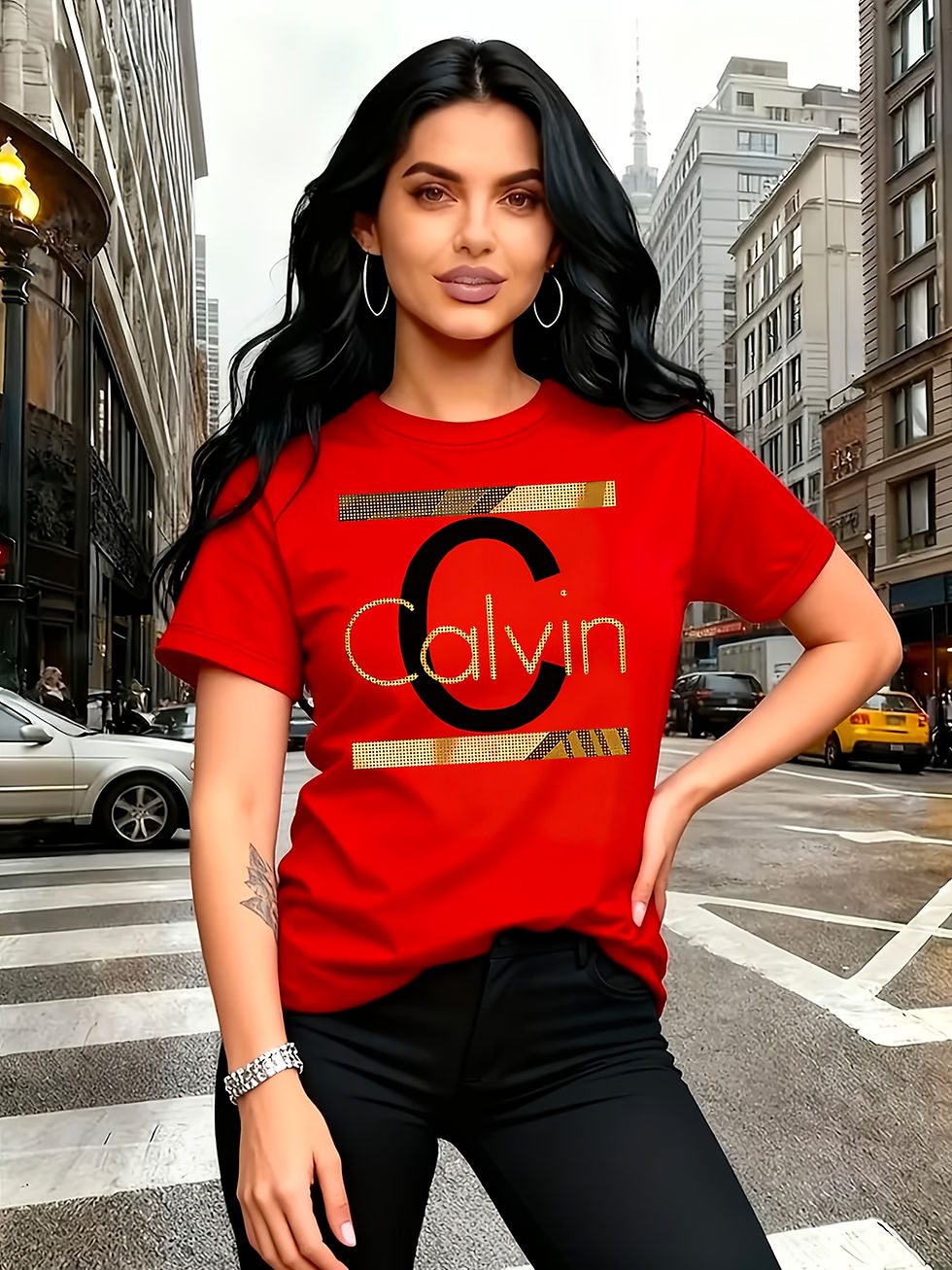 Thumbnail: Calvin Letter Print Women's Tee - Gold Graphic Green Casual Top
