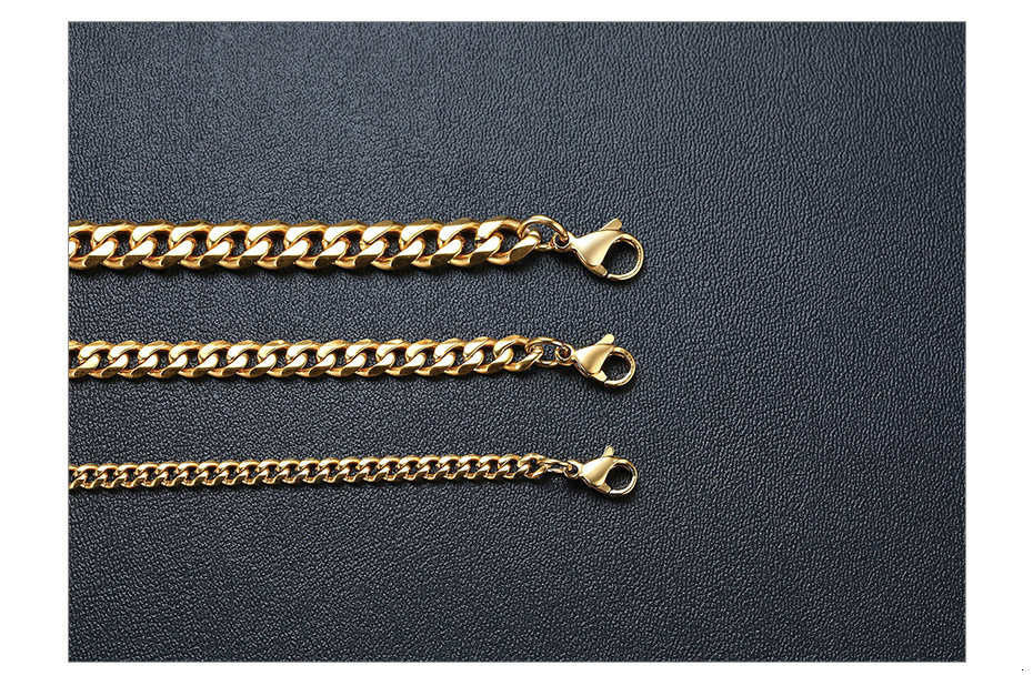 Thumbnail: 3-11MM Classic Cuban Chain Necklace for Men Women,Silver Black Gold Grey Color S