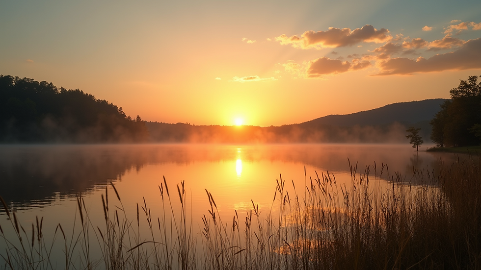 Wide angle view of a summer sunset over a calm lake