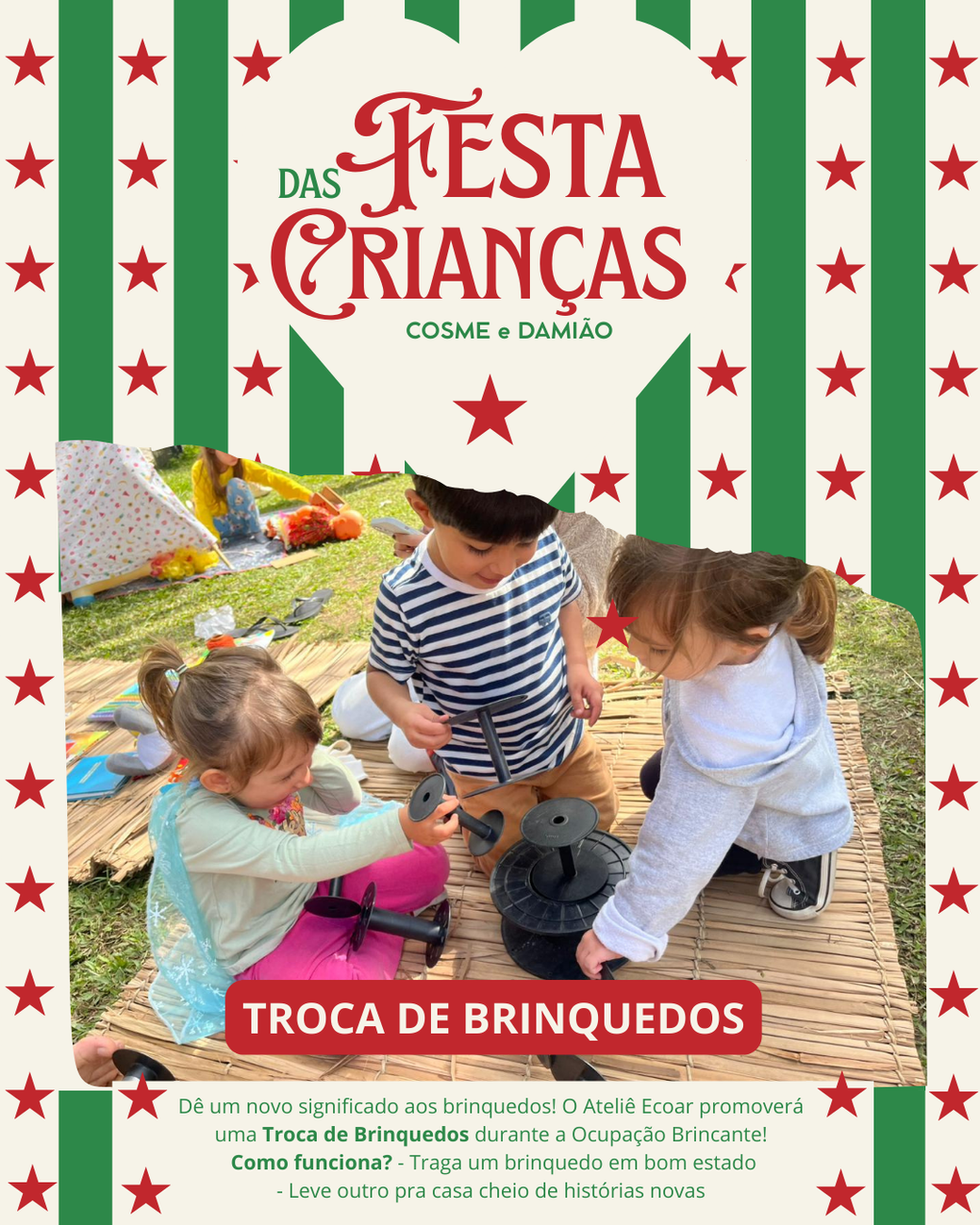 Crianças brincando na Festa das Crianças, Troca de Brinquedos.
