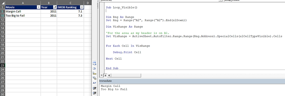 Loop visible rows in filter vba