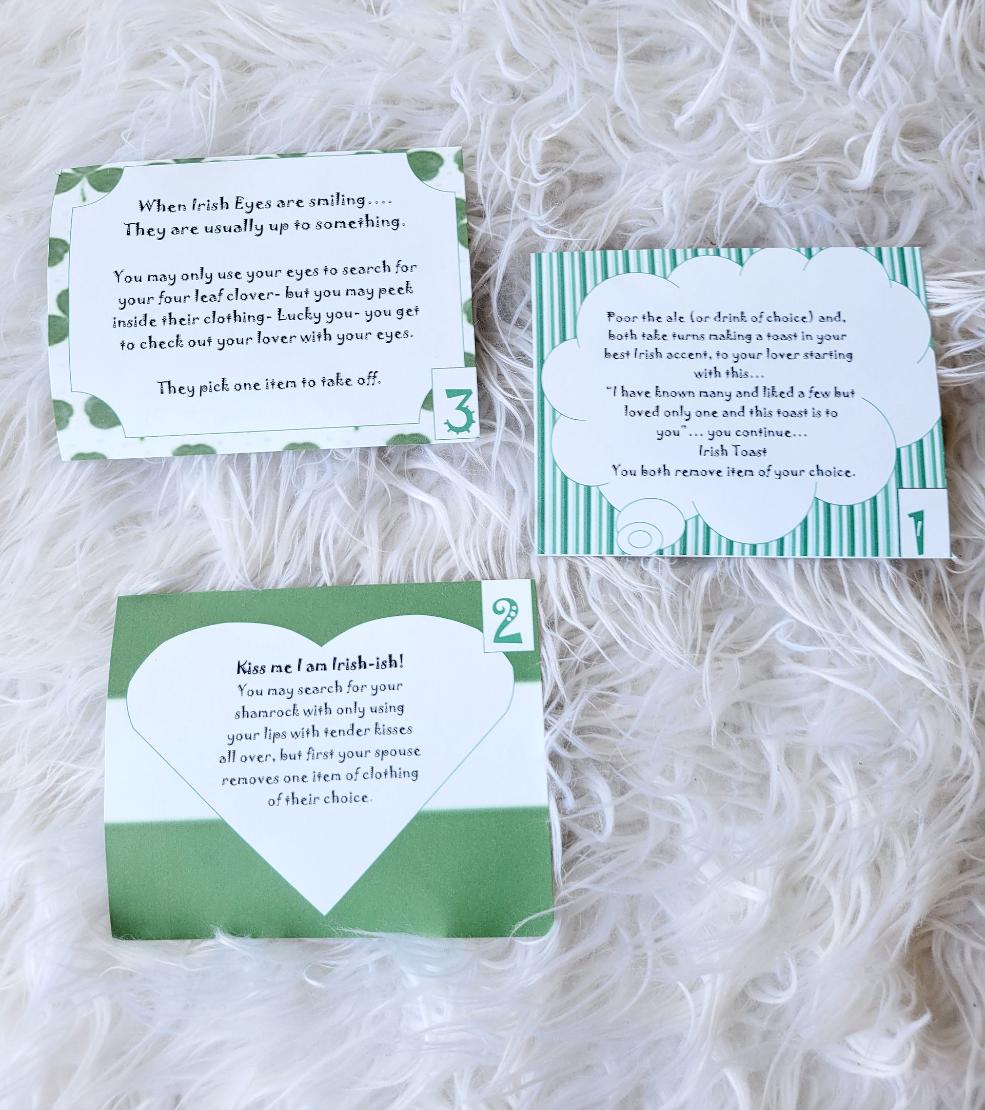 Flirty St. Patrick's Day Playing Cards included in the Luck Of The Irish Game from Romance Enhanced Consulting