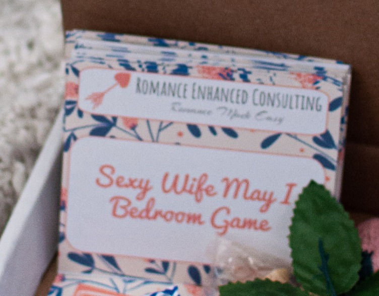 Thumbnail: The Sexy Wife May I bedroom Game to spoil her with a night of romance, blue and pink pattern, Easy gift to spoil your wife