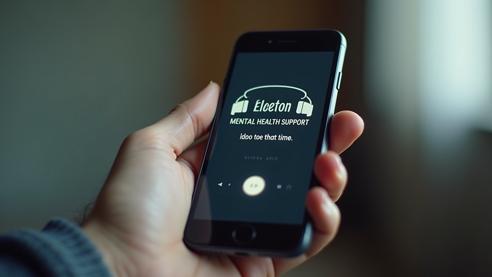 Close-up view of a hand holding a phone with a mental health support hotline on the screen