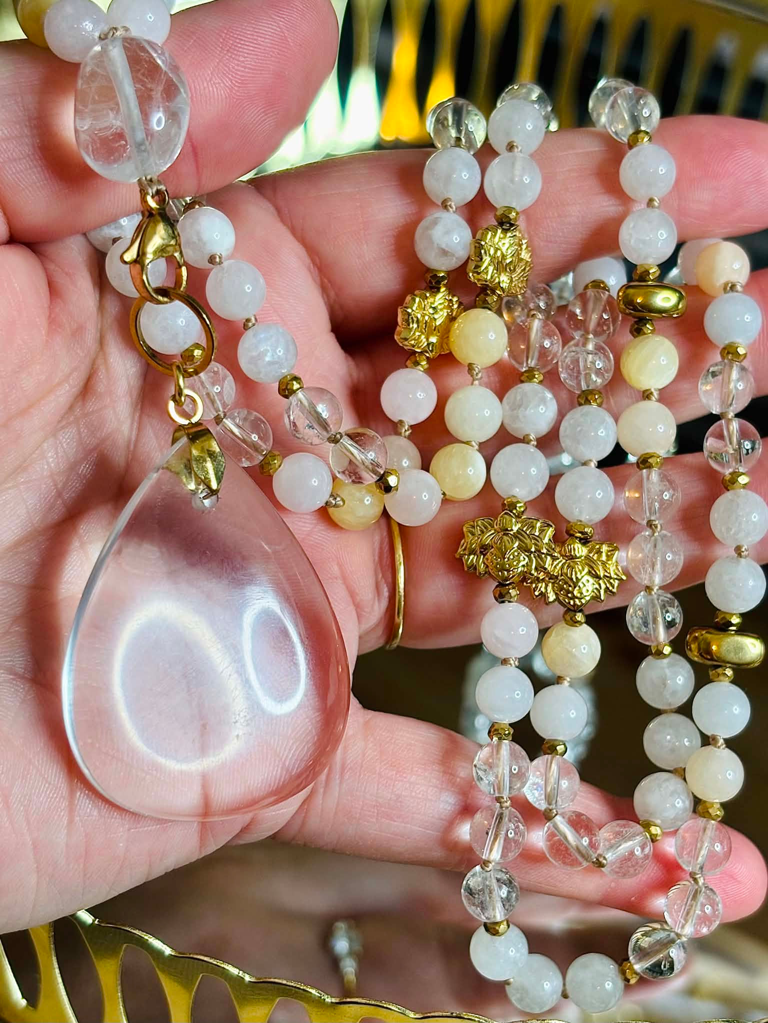 Mala JadeMulticolore, Cristal de Roche et Pierre de Lune