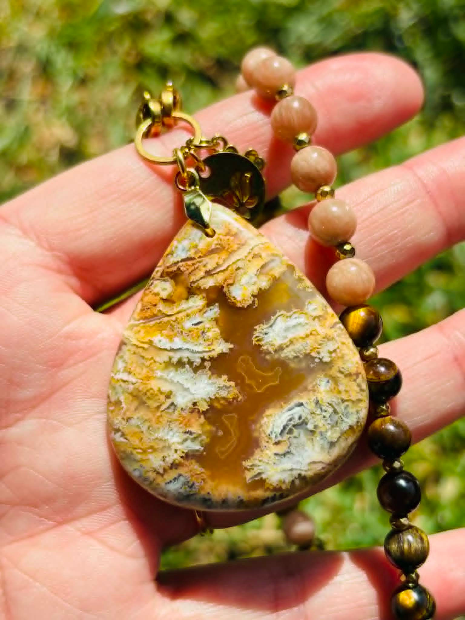 Pendentif Goutte Agate Plume