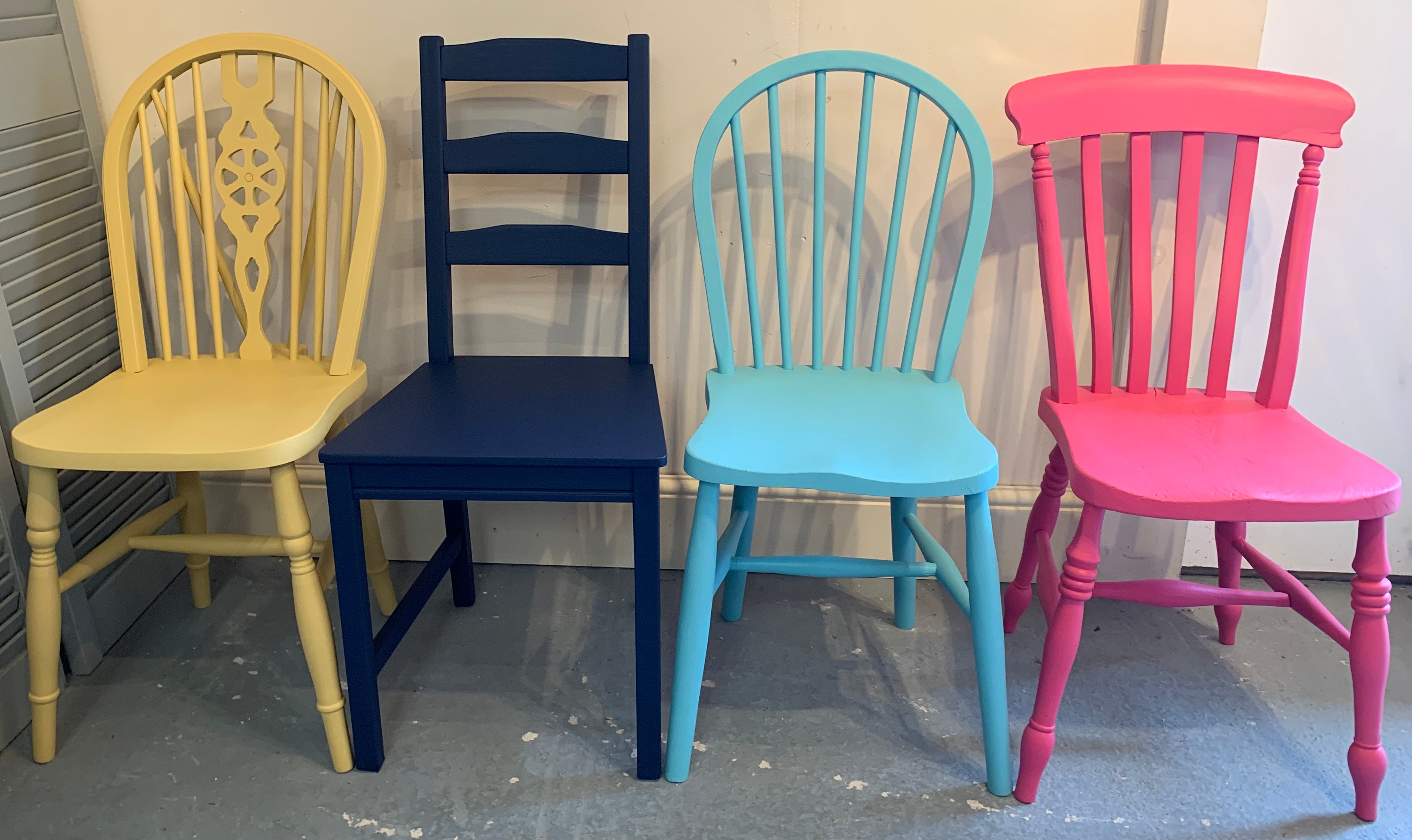 Set of 4 Brightly Coloured Mismatched Chairs vintagedoodahs