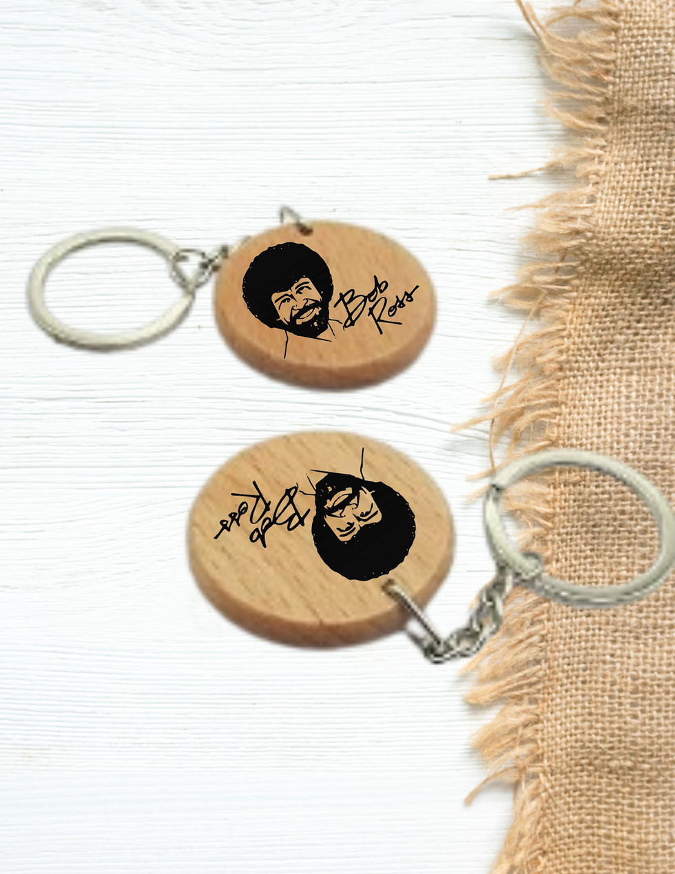 Thumbnail: Double-sided round wooden keychains.