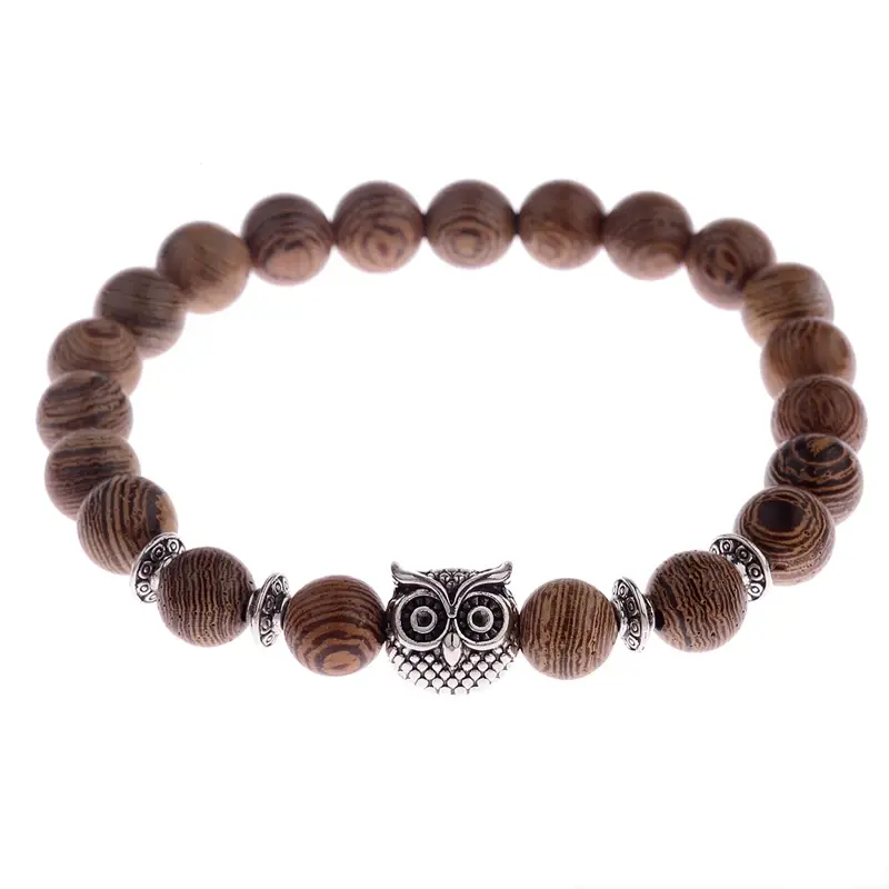 Thumbnail: Hot Men Natural Wood Beads Cross Bracelets Onyx Wooden Yoga Jewelry