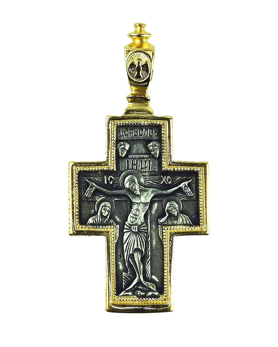 Cross made of 925° Silver and 24k Gold plated with Jesus and Virgin Mary