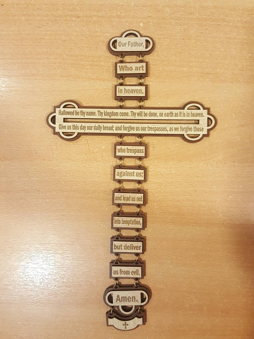 Thumbnail: Wood Wall Cross Handmade with a Lord's Prayer "Our Father"