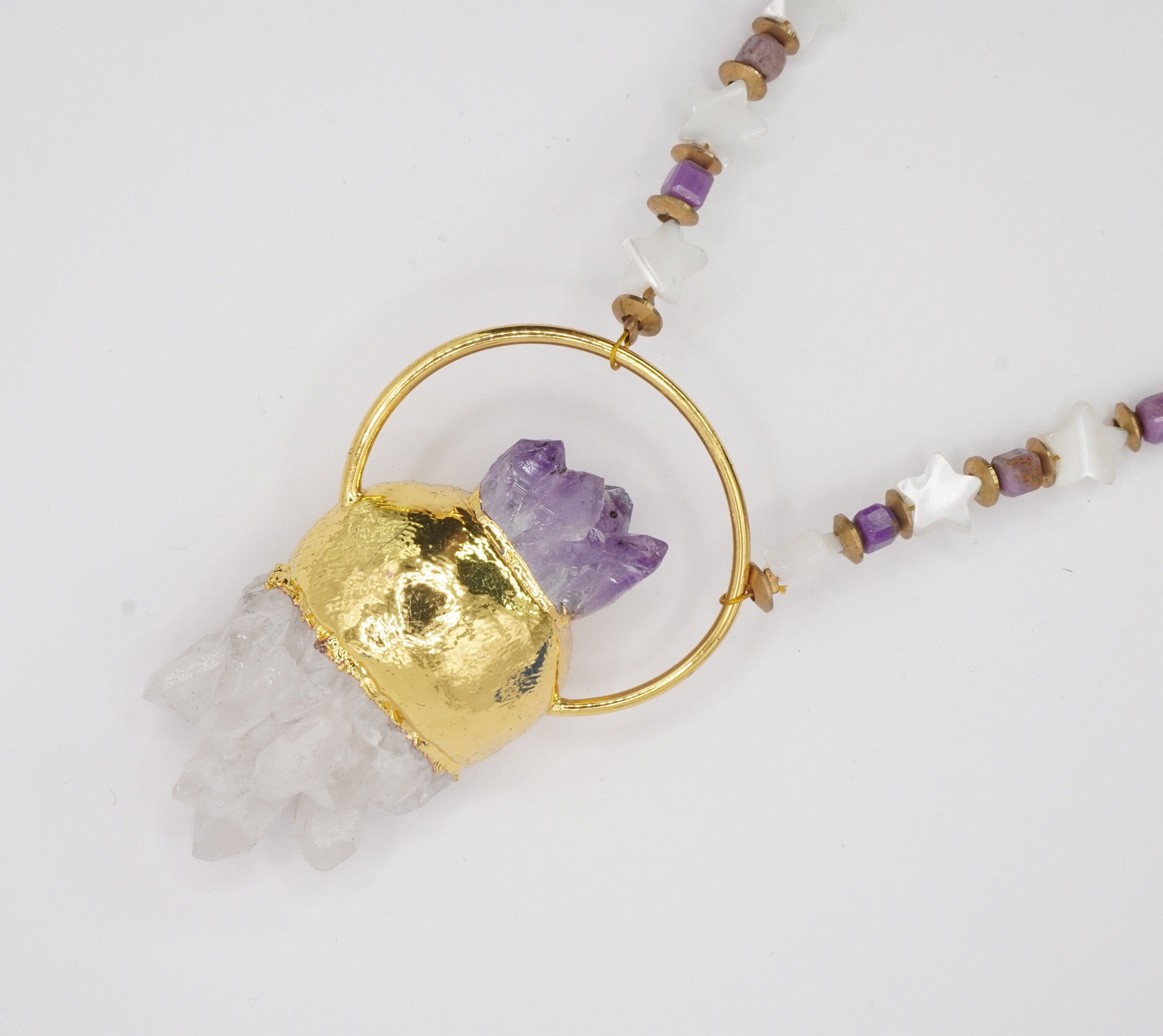Mother of Pearl Stars & Amethyst/Quartz Necklace