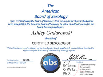 Ashley Gadarowski Announces Sexologist Board Certification!