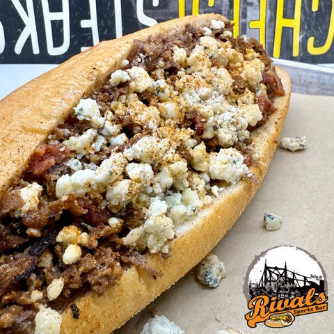 close up cheesesteak for rivals sports bar