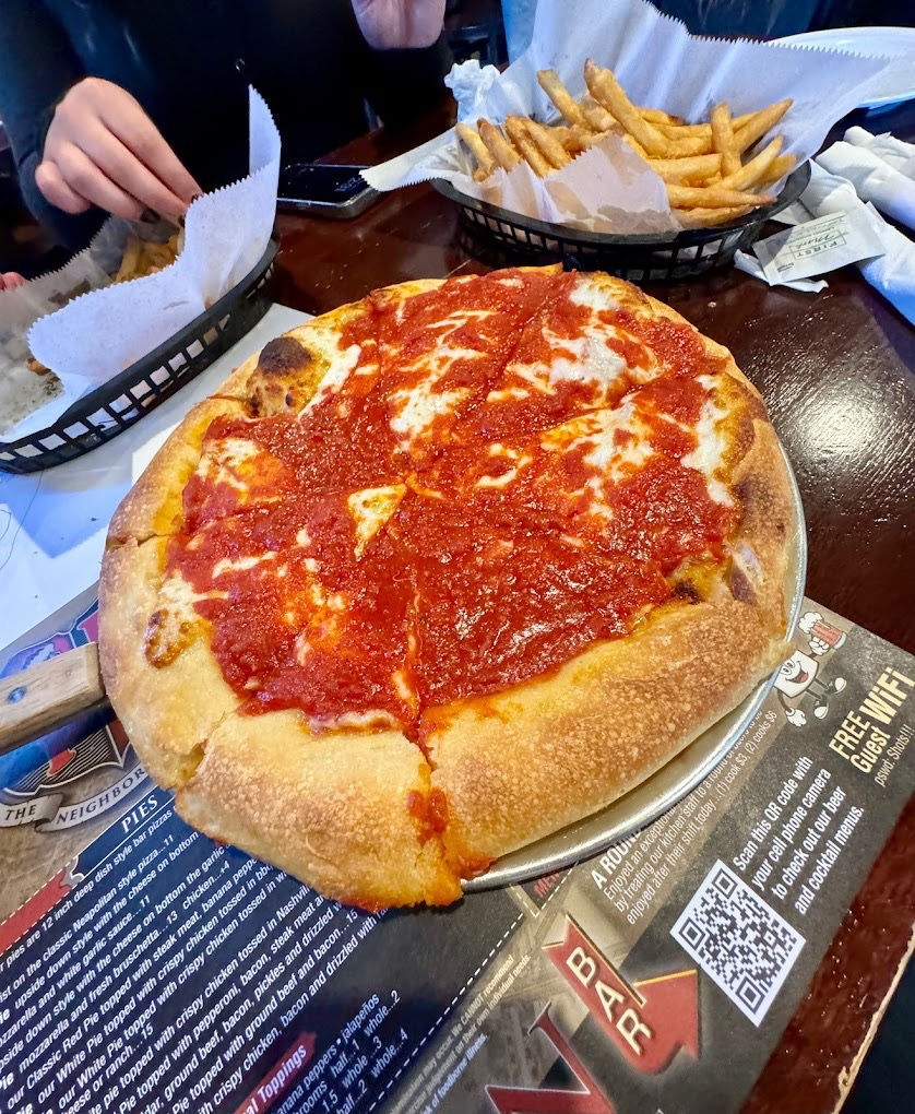 bar pie upside down sauce on top pizza served at Pints and Pies in Easton pa